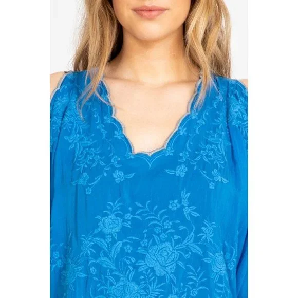 Johnny Was Kelly Cold Shoulder Blouse in Green - Picture 5 of 10